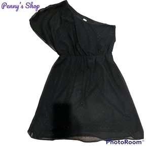 Women’s black one shoulder dress with glitter